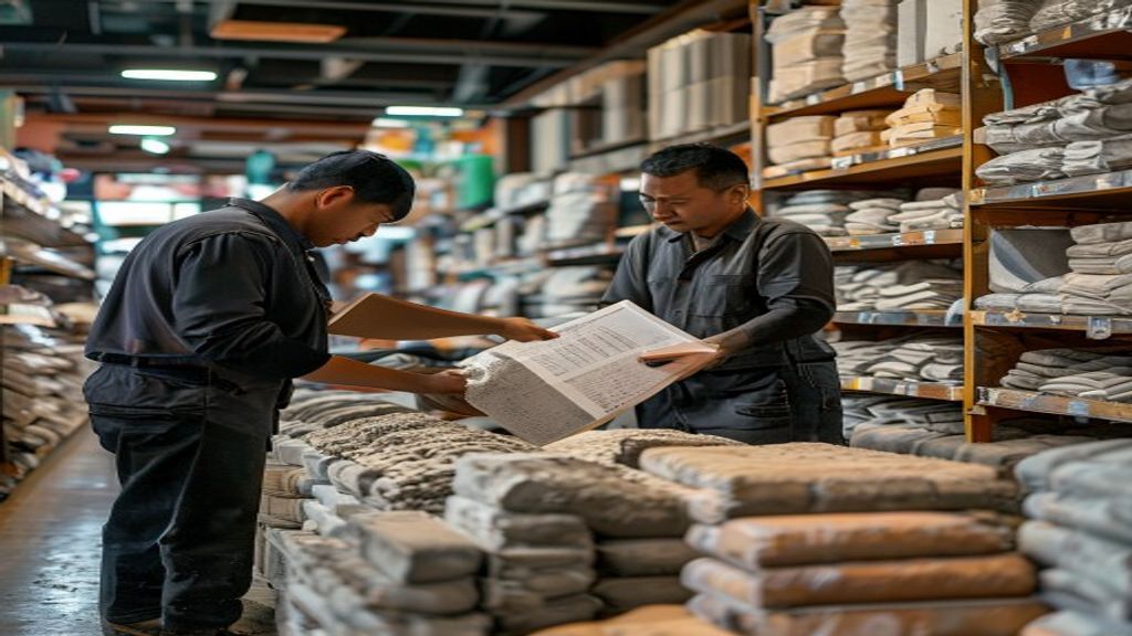 Toko bahan bangunan di Karawang menampilkan beragam material konstruksi seperti semen, pasir, dan besi.